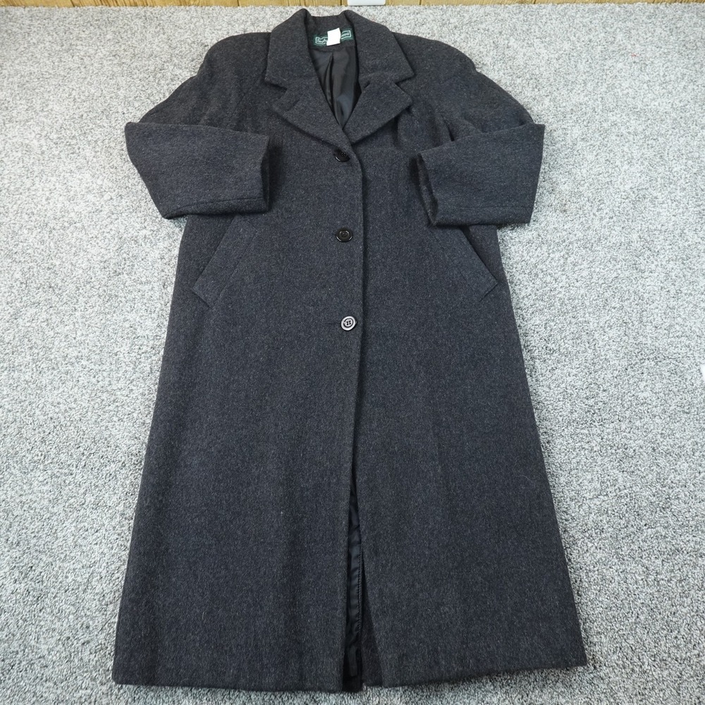 VTG Wool Jacket Womens 6P Gray Black Tweed Long Overcoat Trench Coat Parka